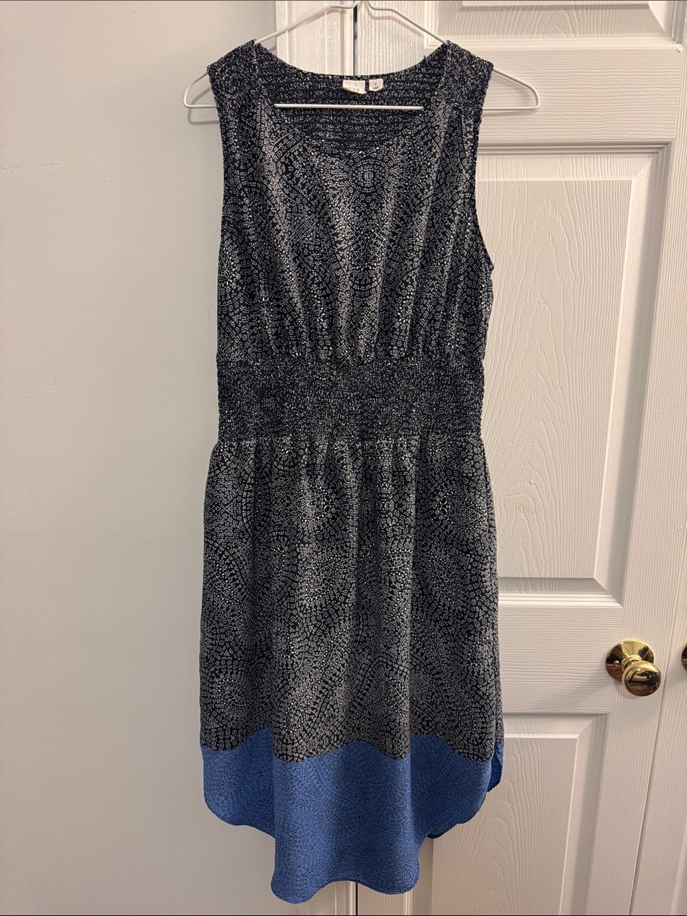 GAP Black Patterned Midi Dress with Blue Hem